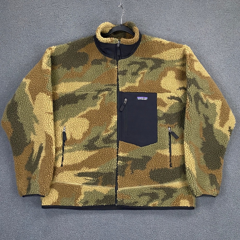 RARE Camo Patagonia Classic Retro-X Fleece Jacket Mens XL Deep Pile Kansas Sky